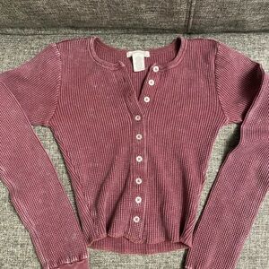 Full Tilt Red Long Sleeve Ribbed Button Down Shirt